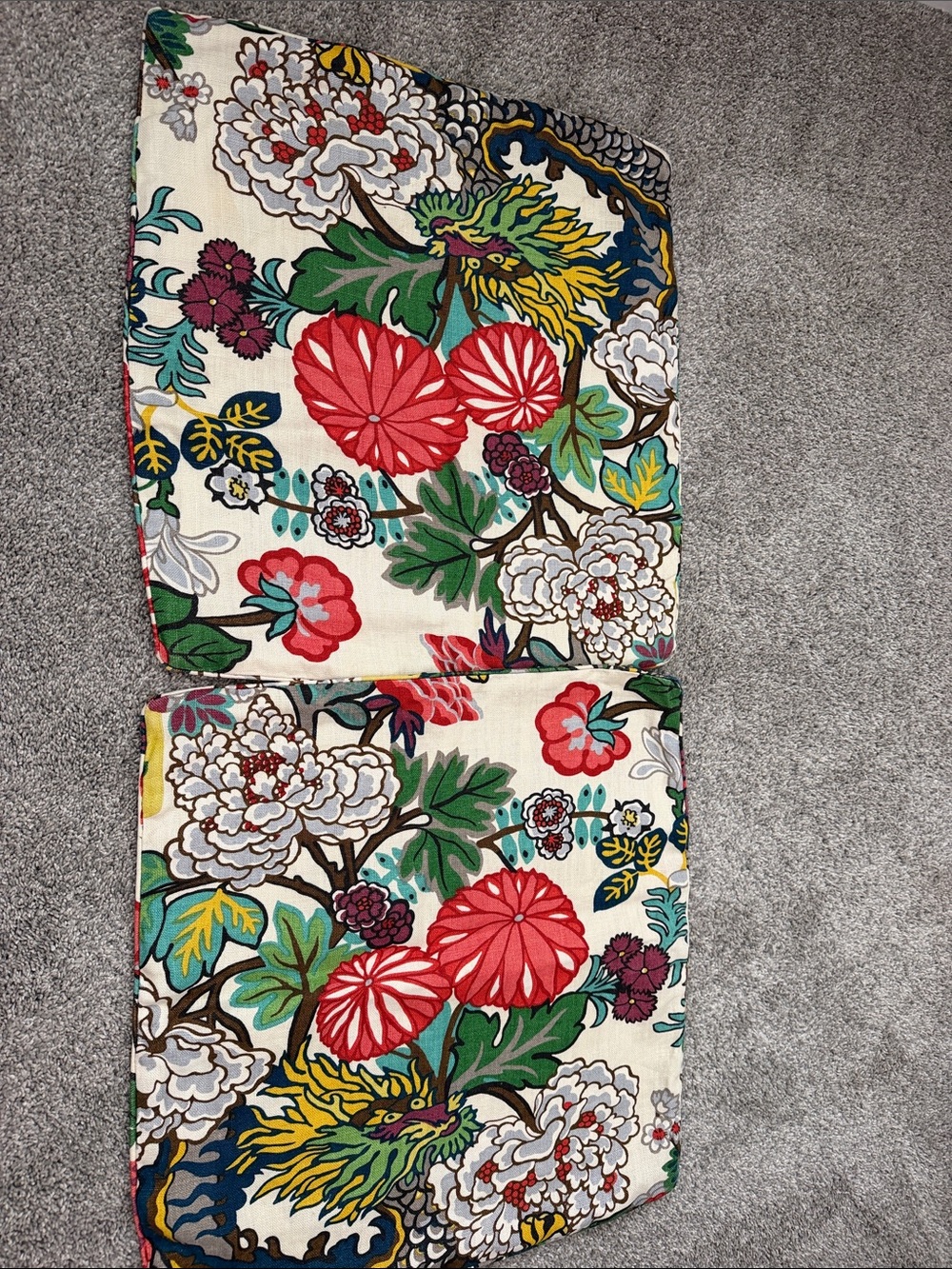 Custom Made 22”x 22” Chinoiserie Pillow Covers with side zipper, Like New!